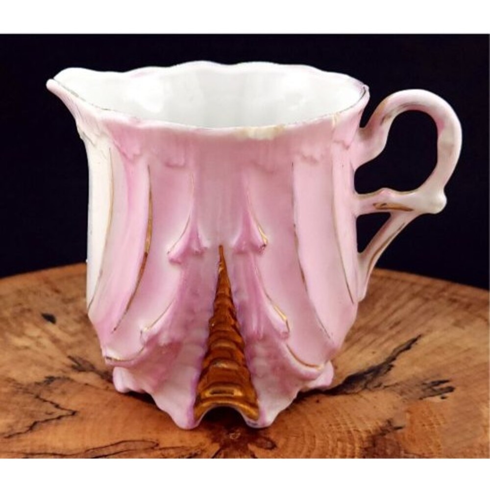 Antique Pink Gold Lustreware Porcelain Creamer Pitcher Ornate Victorian